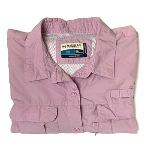 Magellan Short Sleeve Relaxed Fit Purple Pink Button Up Vented Fishing Shirt XXL